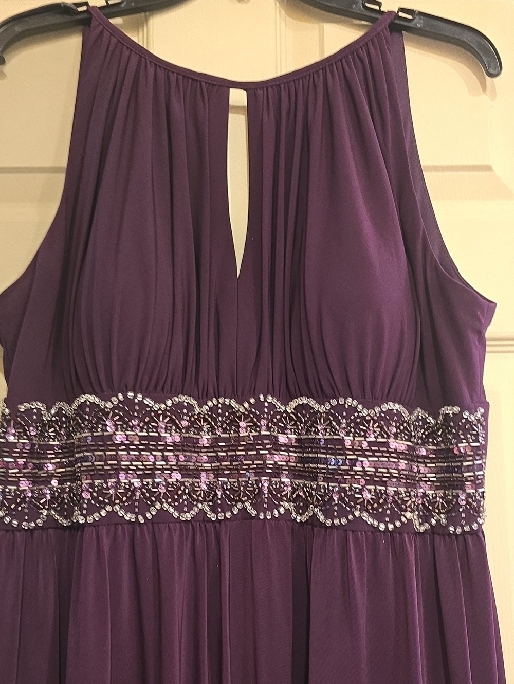 R&M Richards Deep Purple Gathered Neck Dress
